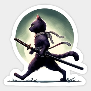 Cool Black Cat Samurai Ninja Anime Japan Art Sticker